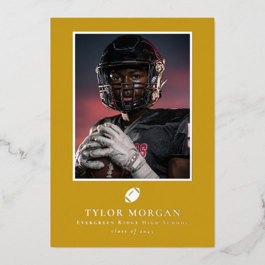 Invitation En Aluminium Football Graduation Photo Golden Grad Announcement (Recto)