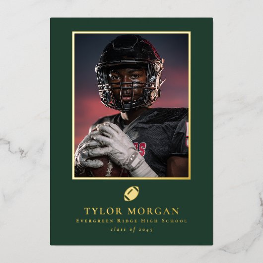 Invitation En Aluminium Football Graduation Photo Green Grad Announcement (Recto)