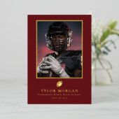 Invitation En Aluminium Football Graduation Photo Red Grad Announcement (Debout devant)