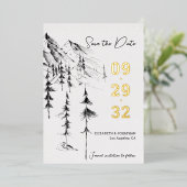 Invitation En Aluminium Forêt de montagne dessinée à la main simple et élé (Debout devant)