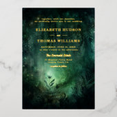 Invitation En Aluminium Forêt enchantée Emerald Gold Chic Mariage élégant (Recto)