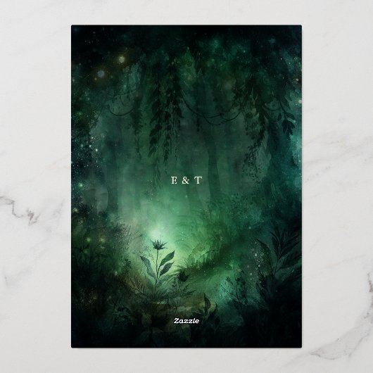 Invitation En Aluminium Forêt enchantée Emerald Gold Chic Mariage élégant (Verso)