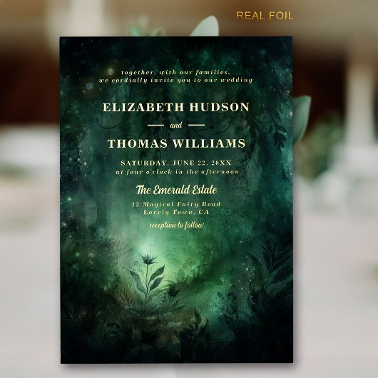 Invitation En Aluminium Forêt enchantée Emerald Gold Chic Mariage élégant