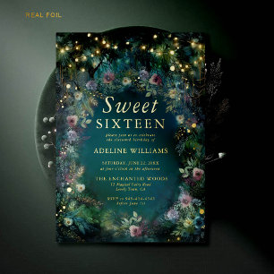 Invitation En Aluminium Forêt enchantée Roses or Lumière magique Sweet 16