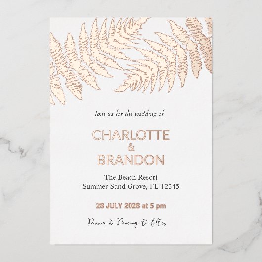 Invitation En Aluminium Forêt Fermes en plein air Mariage Rose or (Recto)