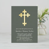 Invitation En Aluminium Forêt Green Gold Cross Baptême (Debout devant)