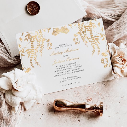 Invitation En Aluminium Forêt Rustique Élégant Simple Mariage Gold Foil In