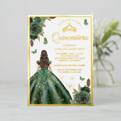 Invitation En Aluminium Forêt Vert Floral Papillon Quinceanera Or (Debout devant)