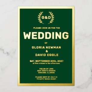 Invitation En Aluminium Forêt verte typographie Mariage Real Gold