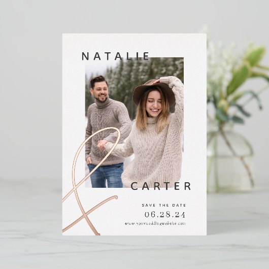 Invitation En Aluminium Forever joint | Photo Moderne Enregistrer La Date (Debout devant)