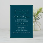 Invitation En Aluminium Formal Classic Teal Silver Border Elegant Wedding<br><div class="desc">This formal wedding invitation features a rich teal background accented with an elegant gold foil border and classic script typography for a timeless, black-tie look. The refined layout highlights your names and wedding details clearly while the metallic foil adds a luxurious finish that feels special and celebratory. Designed for traditional,...</div>