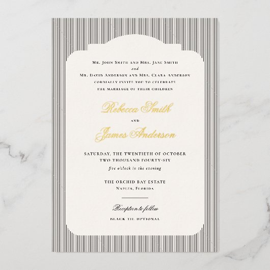 Invitation En Aluminium Formal Elegant Classic Stripes Mariage (Recto)