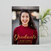Invitation En Aluminium Formal Elegant Gold Script Photo Graduation (Debout devant)