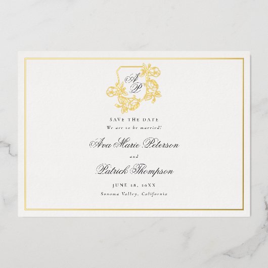 Invitation En Aluminium Formal Gold Wild Roses Crest Wedding Enregistrer l (Recto)