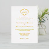 Invitation En Aluminium Formal Wedding Elegant Wreath Monogram Gold Foil (Debout devant)