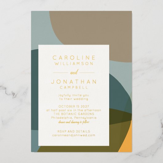 Invitation En Aluminium Forme Abstraite moderne Turquoise Taupe Chic Maria (Recto)