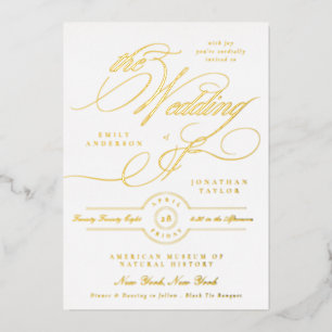 Invitation En Aluminium Forme Elegant Gold Calligraphie Mariage de Cravate