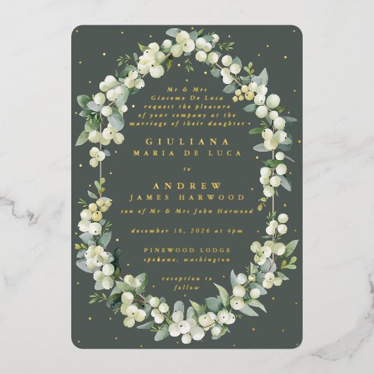 Invitation En Aluminium Formel Elegant Green Snowberry+Eucalyptus Mariage (Recto)