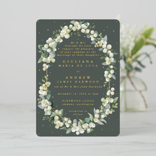 Invitation En Aluminium Formel Elegant Green Snowberry+Eucalyptus Mariage (Debout devant)