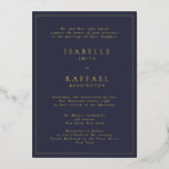 Invitation En Aluminium Formel Elegant Marine Bleu Plusieurs emplacements<br><div class="desc">Formel Elegant Marine Bleu Multiple Lieu Mariage Tous Gold Foil Pressé Modèle d'invitation</div>