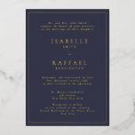 Invitation En Aluminium Formel Elegant Marine Bleu Plusieurs emplacements<br><div class="desc">Formel Elegant Marine Bleu Multiple Lieu Mariage Tous Gold Foil Pressé Modèle d'invitation</div>