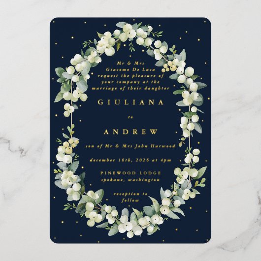 Invitation En Aluminium Formel Elegant Marine Snowberry+Eucalyptus Mariage (Recto)