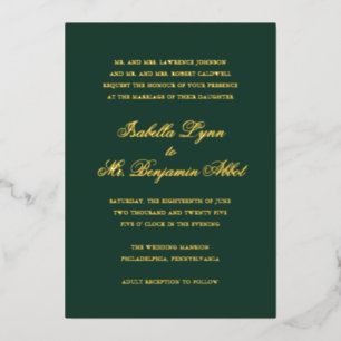Invitation En Aluminium Formel traditionnel Mariage vert de la Forêt d'Or