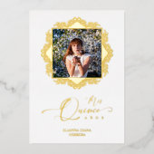 Invitation En Aluminium Foto Quinceañera Español Efecto Encaje Dorado (Recto)