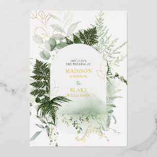 Invitation En Aluminium Fougère sauvage de papier d'or et verdure mariage