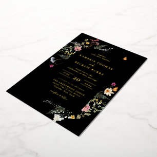 Invitation En Aluminium Frame à arc floral de prairie sauvage Mariage noir