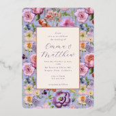 Invitation En Aluminium Frame Mariage à broderie florale violette (Recto)