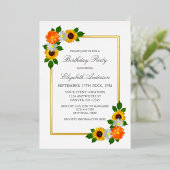 Invitation En Aluminium Frame Or Floral Anniversaire (Debout devant)