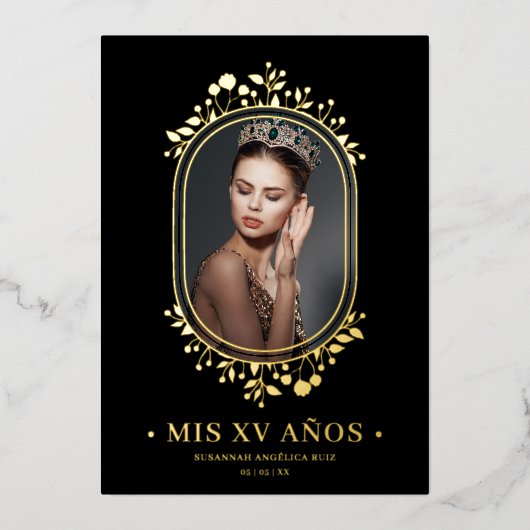 Invitation En Aluminium Frame ovale botanique fantaisiste espagnol Quincea (Recto)