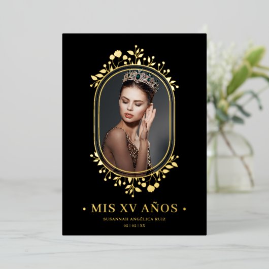 Invitation En Aluminium Frame ovale botanique fantaisiste espagnol Quincea (Debout devant)