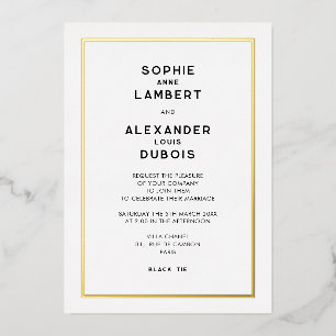 Invitation En Aluminium Français Chic Minimal Gold Mariage frontière