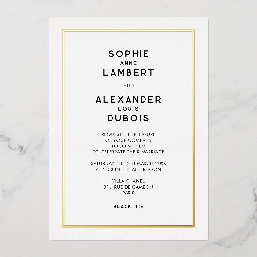 Invitation En Aluminium Français Chic Minimal Gold Mariage frontière (Recto)