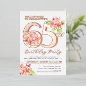 Invitation En Aluminium Frangipani fête de 65e anniversaire rose floral or (Debout devant)
