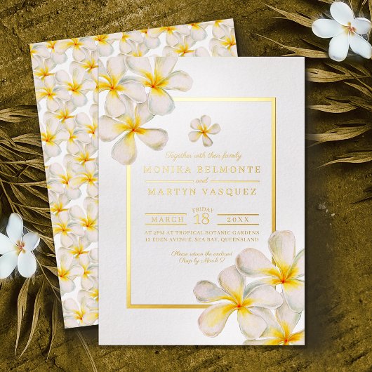 Invitation En Aluminium Frangipani or blanc mariage d'art des fleurs tropi