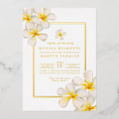 Invitation En Aluminium Frangipani or blanc mariage d'art des fleurs tropi (Recto)