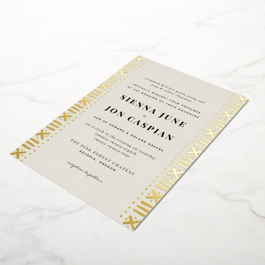 Invitation En Aluminium Frontière Ecru Boho Mudcloth (Rotation)