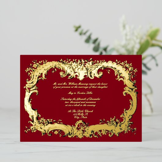 Invitation En Aluminium Frontière florale baroque Rococo (Debout devant)