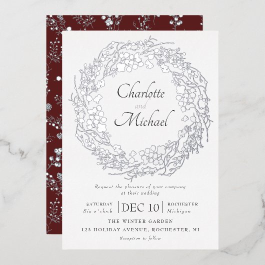 Invitation En Aluminium Fruits d'hiver en argent couronnes mariage invitat (Recto/Verso)