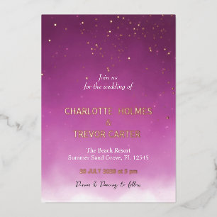 Invitation En Aluminium Fuchsia Aquarelle Étoiles Modernes Mariage Or