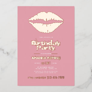 Invitation En Aluminium Fuchsia et Lèvres Rose Gold pour Anniversaire