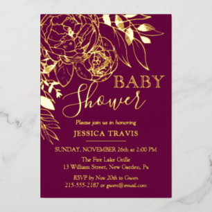 Invitation En Aluminium Fuchsia & Gold Modern Floral Baby shower