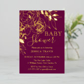 Invitation En Aluminium Fuchsia & Gold Modern Floral Baby shower (Debout devant)