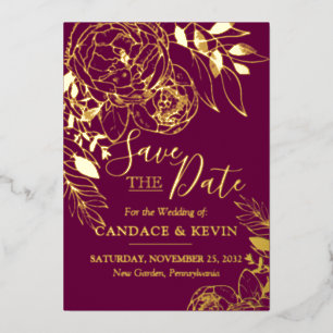 Invitation En Aluminium Fuchsia & Gold Modern Floral Peony Enregistrer la 