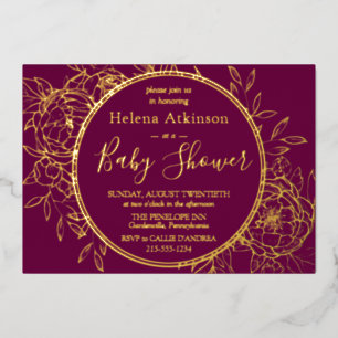 Invitation En Aluminium Fuchsia & Gold Modern Peony Baby shower