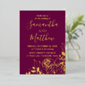 Invitation En Aluminium Fuchsia & Gold Peony Mariage Floral moderne (Debout devant)