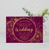 Invitation En Aluminium Fuchsia & Gold Peony Modern Toile Mariage (Debout devant)